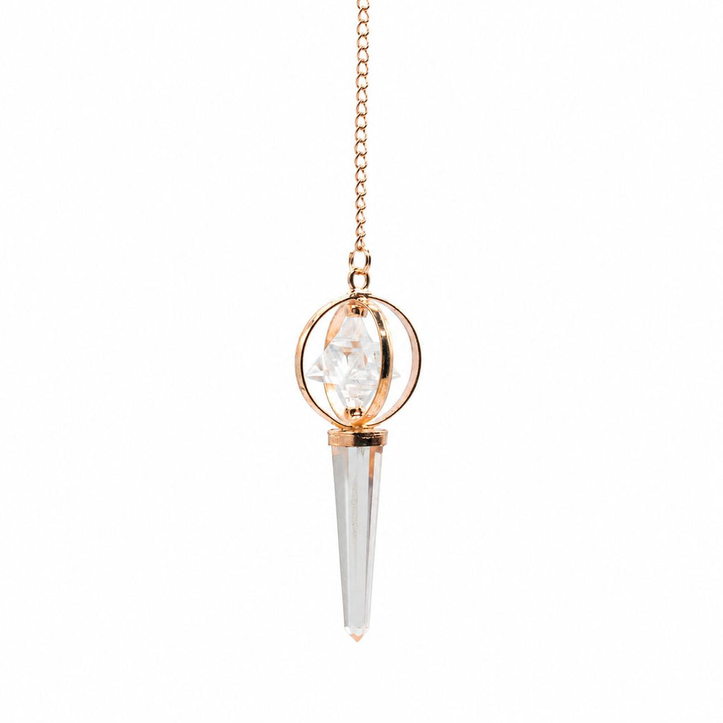 Stellar Gateway - Two-piece Spinning Merkaba Star with Copper Pendulum - Clear Quartz