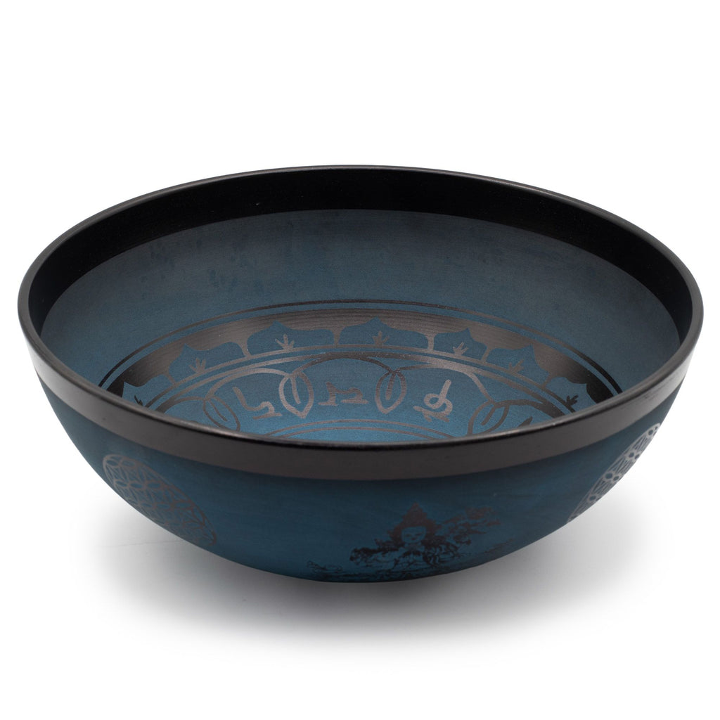 Large Aluminum Tibetan Singing Bowl - Double Dorje Tibetan Design - Blue (27 cm)