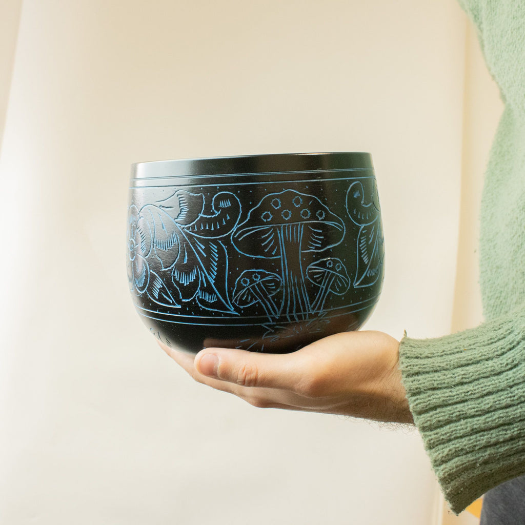 Cuenco tibetano de caldero - Hongo mágico - Azul (15 cm)