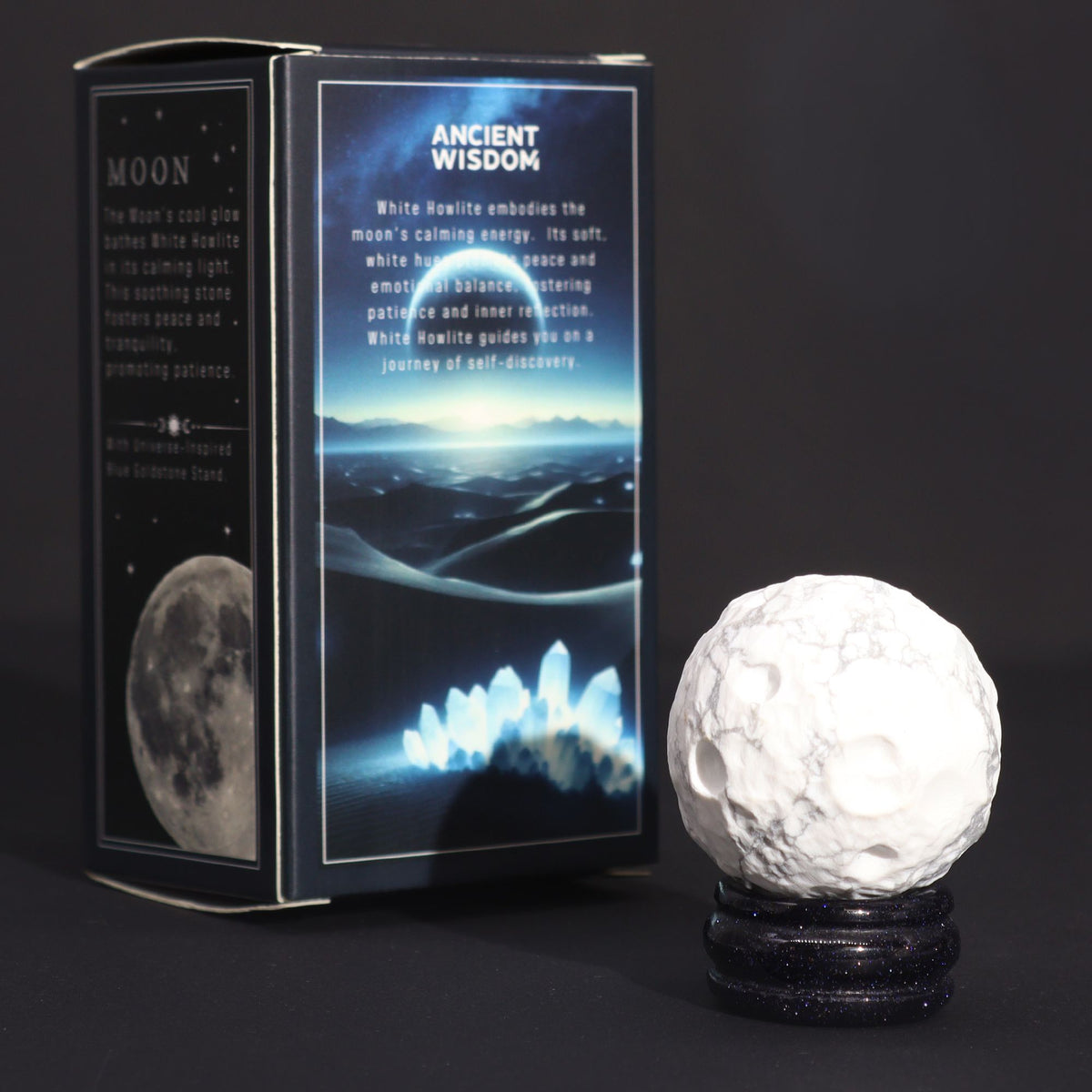 Planeta Howlite Blanco con Soporte Solar (Luna) 40mm