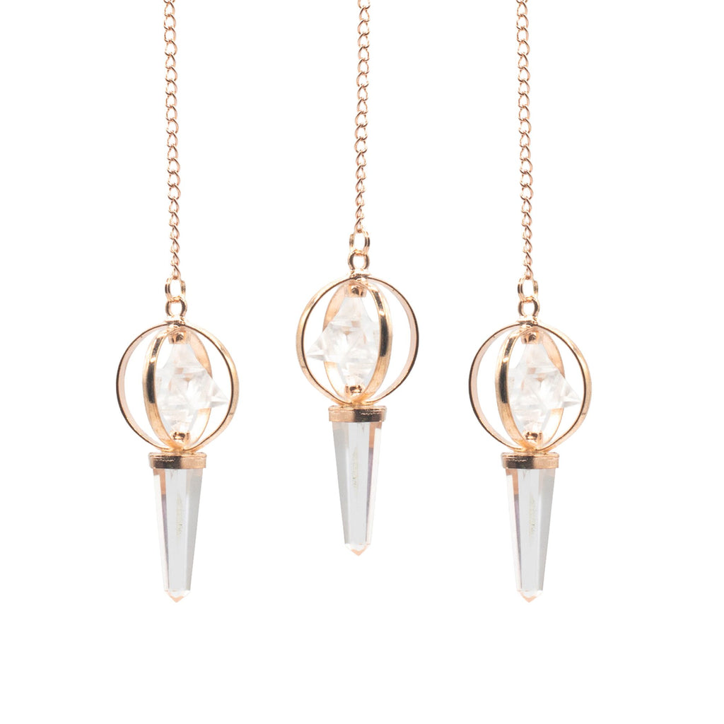 Stellar Gateway - Two-piece Spinning Merkaba Star with Copper Pendulum - Clear Quartz
