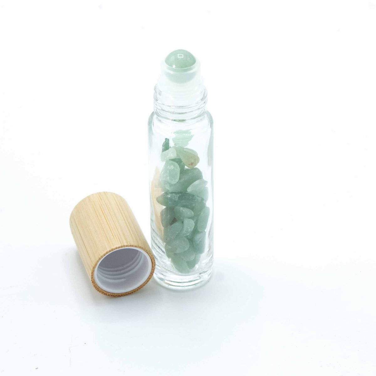 Botella de rodillo de aceite esencial de piedras preciosas - Aventurina - Tapa de madera